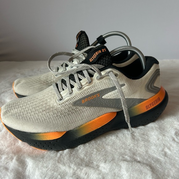 Brooks Glycerin 21 Men orange white cushion supportive running shoe sz 9.5 - Picture 3 of 11